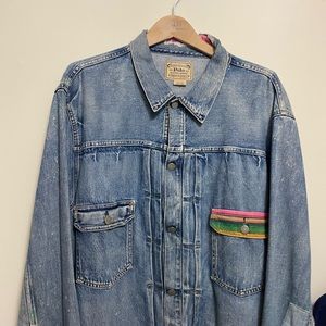 Polo Ralph Lauren Renton Aztec distressed patch denim trucker jacket mens XXL